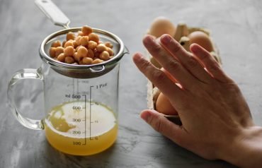 Chickpea water aquafaba. Egg replacement. Vegan concept